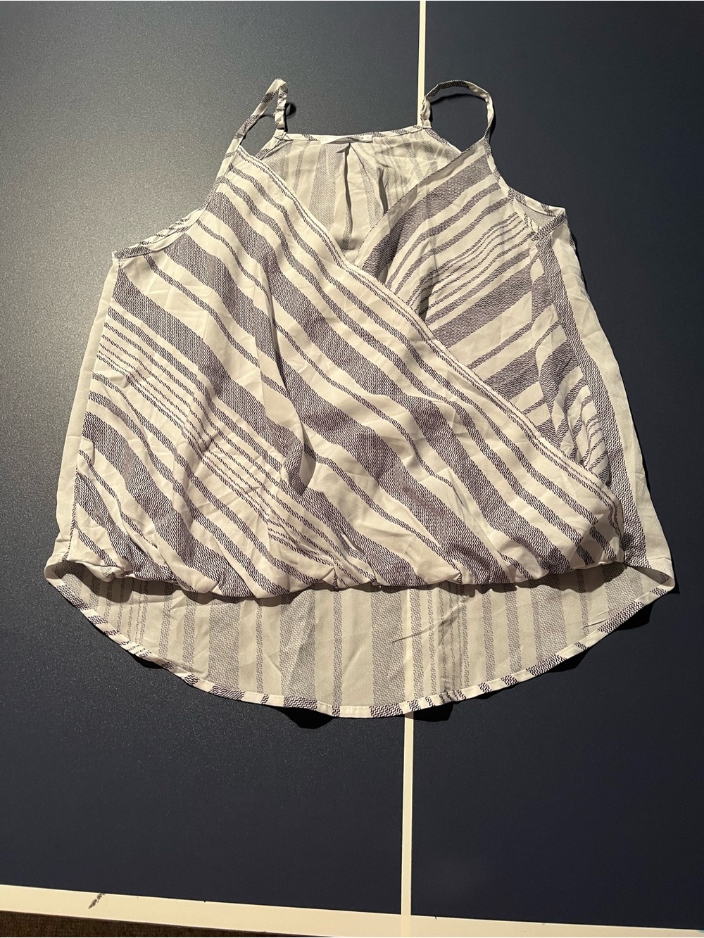 Cupshe White and Light Gray Striped Wrap Front Spaghetti Strap Tank